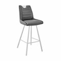 Homeroots 26 in. Faux Leather & Brushed Stainless Steel Counter Stool Grey 476958